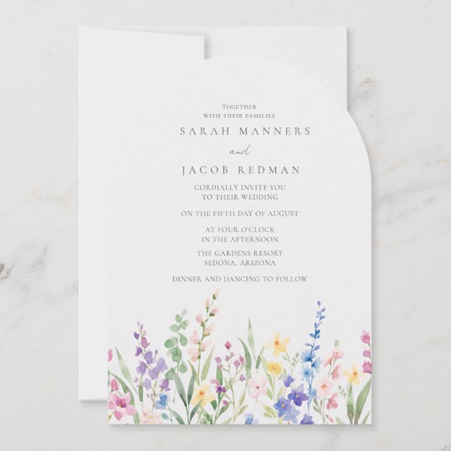 Convite Casamento de Jardim de Flores Silvestres em Aquare (Frente)