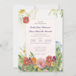 Convite Casamento de Jardim de Flores Silvestres em Aquare