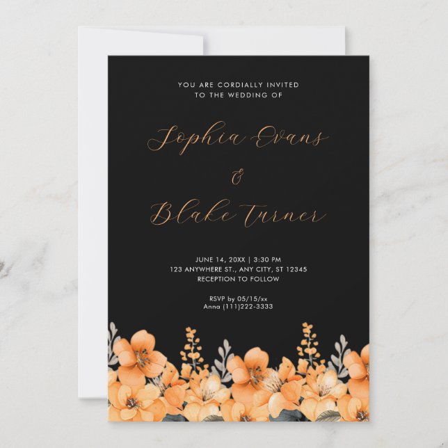 Convite Casamento de Jardim de Flores Silvestres Laranja M (Frente)