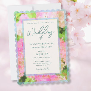 Convite Casamento de Jardim de Hortênsias Rosa em Aquarela