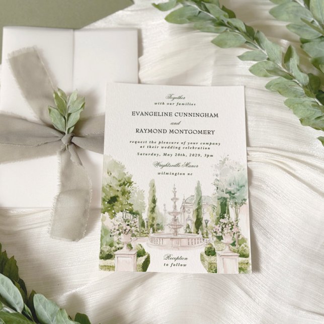 Convite Casamento de Jardim de Manor de Aquarela Elegante (Criador carregado)