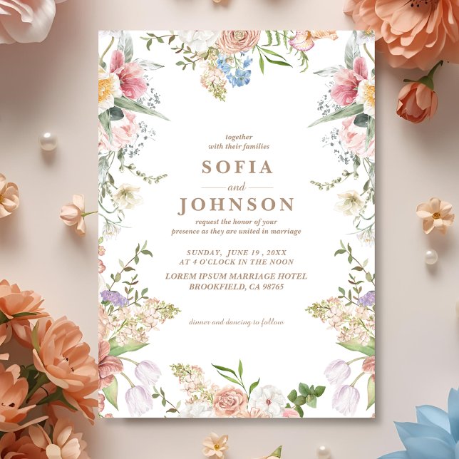 Convite Casamento de Jardim de Primavera com Flores Silves (Criador carregado)