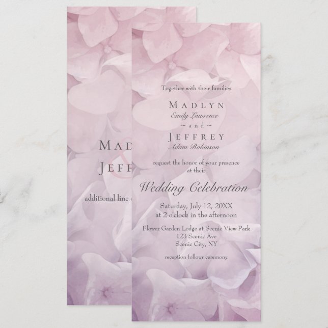 Convite Casamento de Jardim de Verão com Hydrangea Púrpura (Frente/Verso)