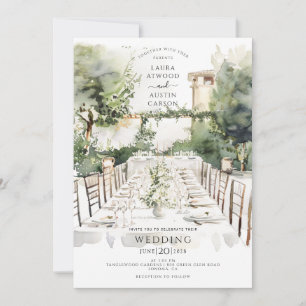 Convite Casamento de Jardim de Verão em Aquarela