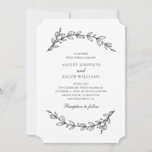 Convite Casamento de jardim elegante. Botânica branca e ne