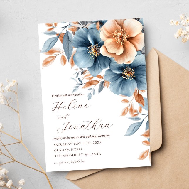 Convite Casamento de Jardim Elegante Dusty Blue Terracotta (Garden Elegant Dusty Blue Terracotta Wedding Invitation)