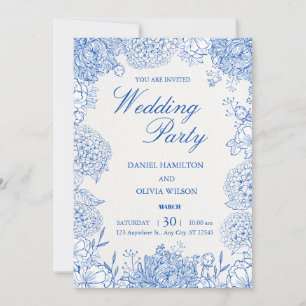 Convite Casamento de Jardim Floral Azul Elegante e Sofisti