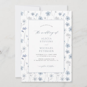 Convite Casamento de jardim floral azul empoeirado e elega