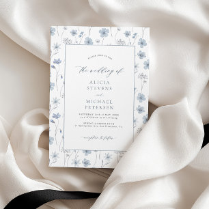 Convite Casamento de jardim floral azul empoeirado e elega