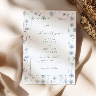 Convite Casamento de jardim floral azul empoeirado e elega