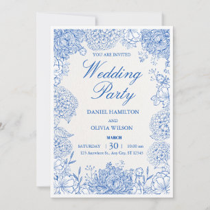 Convite Casamento de Jardim Floral Azul Poético e Elegante