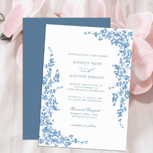 Convite Casamento de Jardim Floral Clássico Dusty Blue Vin