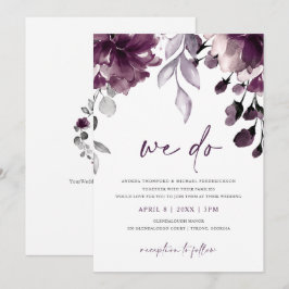 Convite Casamento de Jardim Floral com Aquarela de Ameixa