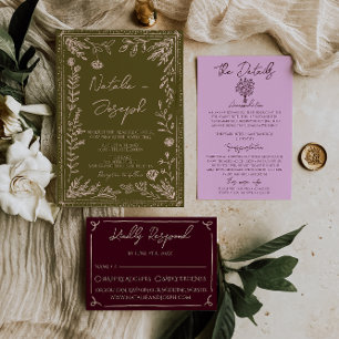Convite Casamento de Jardim Floral de Campinas Desenhado à