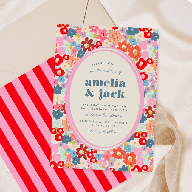 Convite Casamento de Jardim Floral de Joy Bold Bright (Blooming Joy Bold Bright Floral Garden Wedding Invitation)