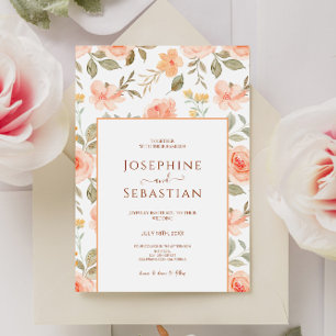 Convite Casamento de Jardim Floral de Pêssego de Aquarela
