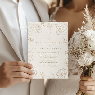 Convite Casamento de Jardim Floral Desenhado em Marfim e D