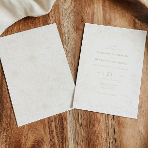 Convite Casamento de Jardim Floral Marfim Simples e Elegan
