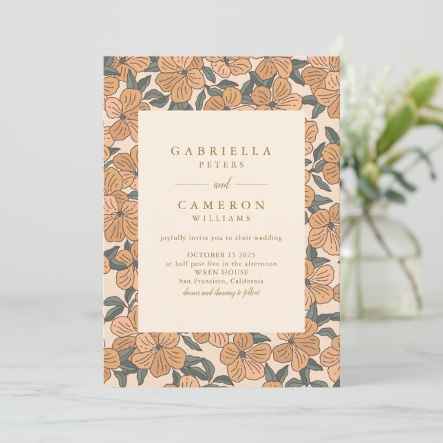 Convite Casamento de Jardim Floral Moderno Neutrals (Em pé/Frente)