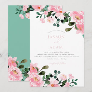 Convite Casamento de Jardim Floral Rosa Elegante