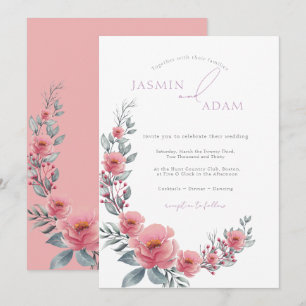 Convite Casamento de Jardim Floral Rosa Elegante