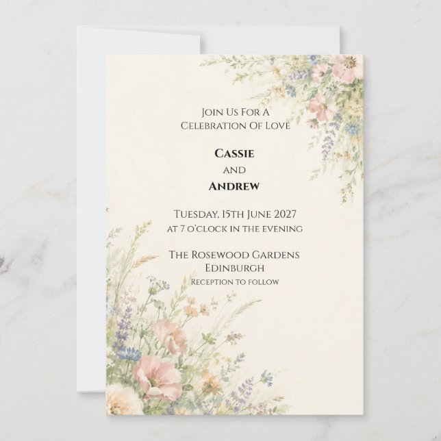 Convite Casamento de Jardim Inglês com Flores Silvestres P (Frente)