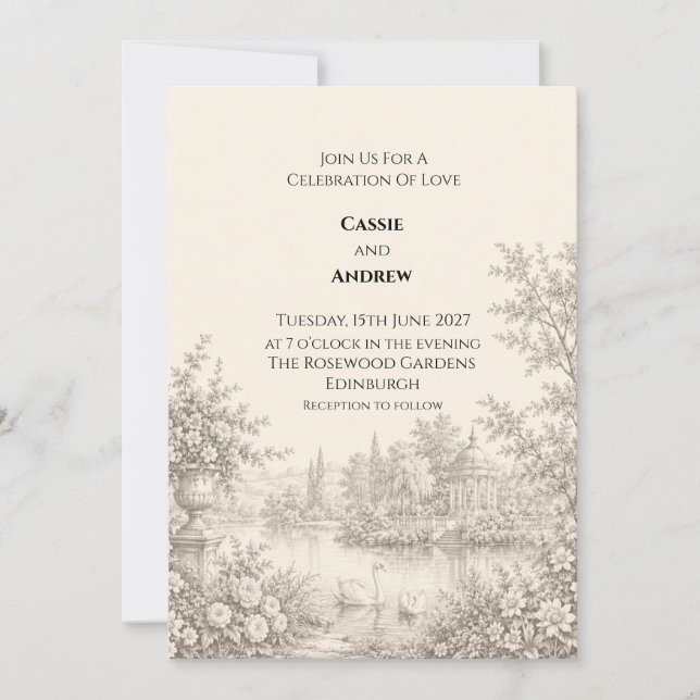 Convite Casamento de Jardim Toile Vintage (Frente)