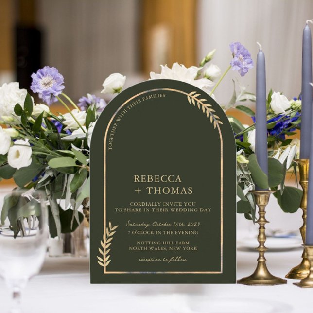 Convite Casamento de Jardim Verde da Arca Botânica ouro (Criador carregado)