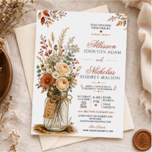 Convite Casamento de Jarra de Pedra com Flor Silvestre de 