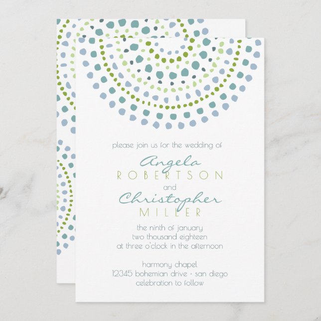 Convite Casamento de Joias Verde Boho Bali (Frente/Verso)