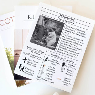 Convite Casamento de jornal com script casual salvar data