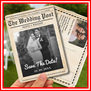 Convite Casamento de Jornal Rústico Elegante Salvar a Data