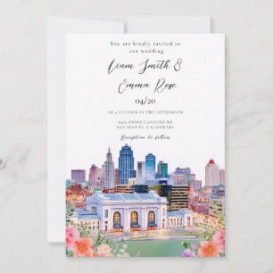 Convite Casamento de Kansas City Missouri Aquarela Horizon