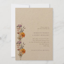 Convite Casamento de Kraft Autumn Orange & Purple Wildflow