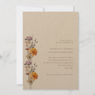 Convite Casamento de Kraft Autumn Orange & Purple Wildflow