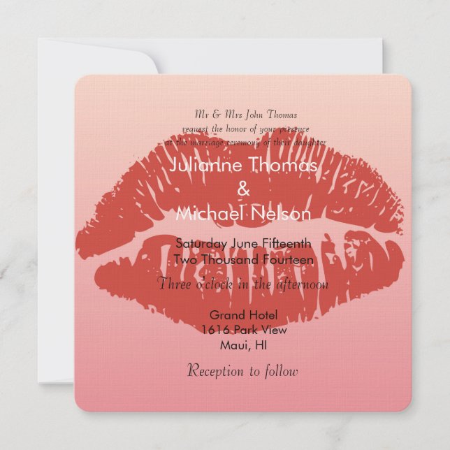 Convite Casamento de Lábios de Smooch (Frente)