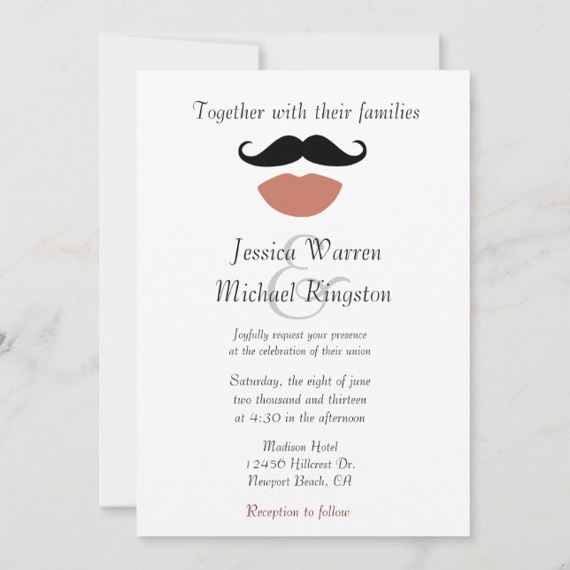 Convite Casamento de Lábios Vermelhos de Mustaches (Verso)