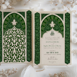 Convite Casamento de Lace Islâmico de Verdant Emerald Eleg