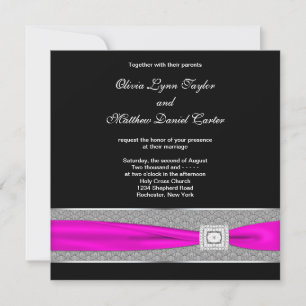 Convite Casamento de Laço Rosa Quente Preto Fúcsia