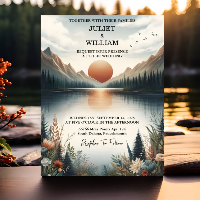 Convite Casamento de Lago Amar Montanha Lakeside (Criador carregado)