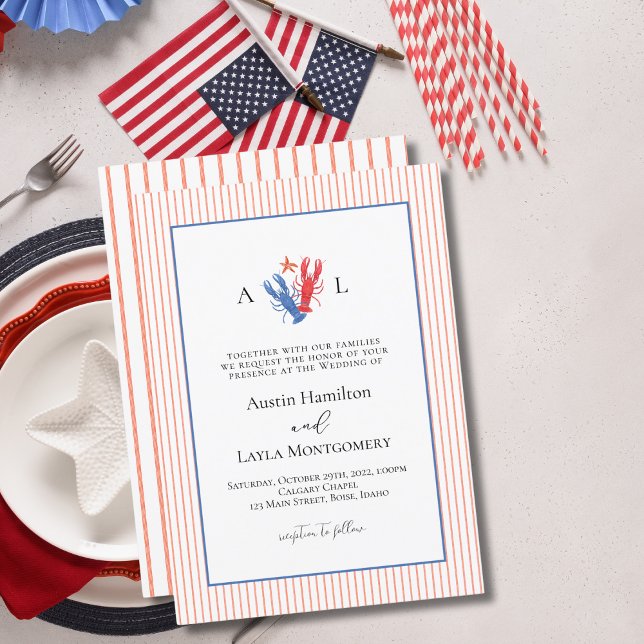 Convite Casamento de lagosta Minimalista com tiras Simples (Criador carregado)