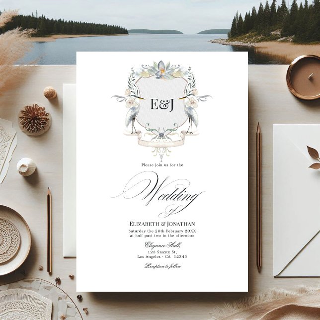 Convite Casamento de Lakeside Monograma Laurel Crest (Lakeside Monogram Laurel Crest Wedding Invitation)