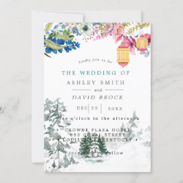 Convite Casamento de Lanterna Botânica de Árvores de Pinhe