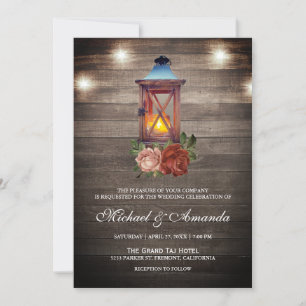 Convite Casamento de Lanterna Floral das Luzes de Madeira 