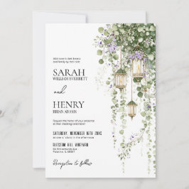Convite Casamento de Lanterna Floral Roxo Verde Salvia