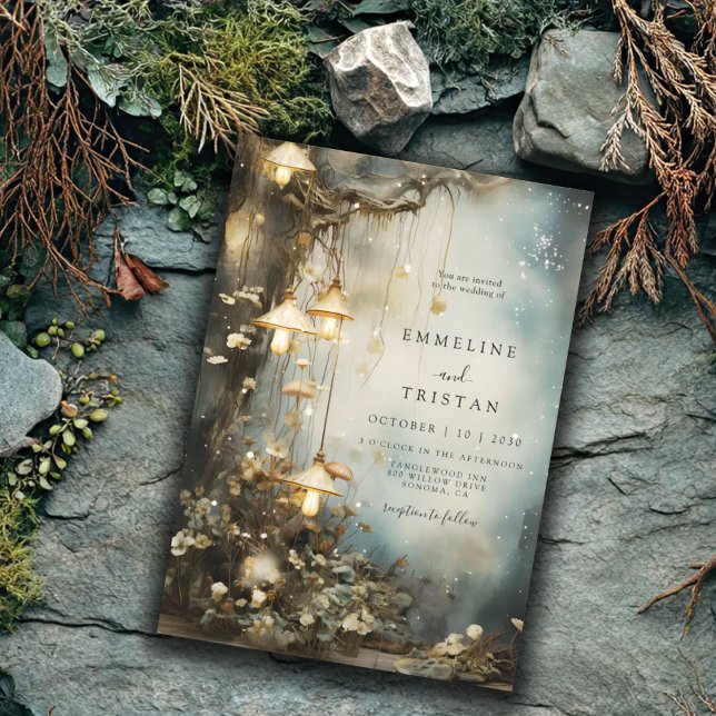 Convite Casamento de Lanternas Brilhantes com Floresta Enc (Criador carregado)
