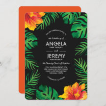 Casamento de Laranja Hibiscus e Folhas Tropicais