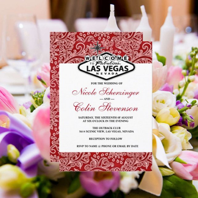 Convite Casamento de Las Vegas com Damasco Negro Branco Ve (Criador carregado)
