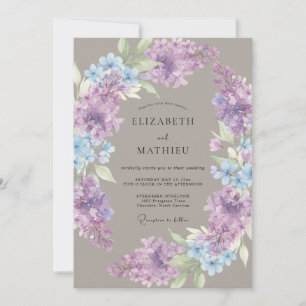 Convite Casamento de Láurea Floral Lilás Azul