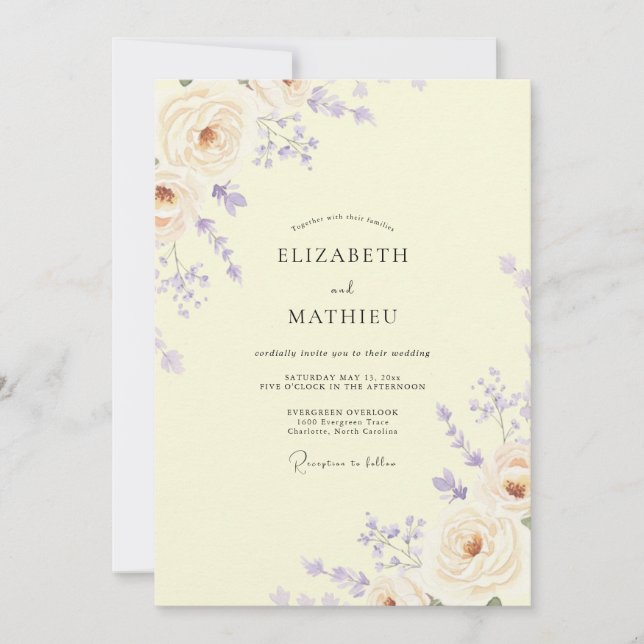 Convite Casamento de Lavanda, Apricot, Ramalhete e Eucalip (Frente)